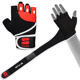 Stealth Sports Training Gloves with Wrist Support - Padded Training Gloves - Fitness Gloves Men & Women - Weightlifting Gloves Training Fitness Bodybuilding, E9 (Red, S)