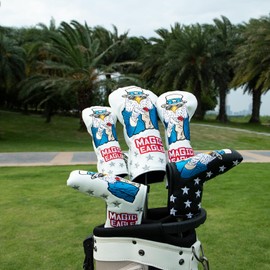 Golf Wood Head Covers Driver Cover 3 Wood Headcover Hybrid Head Covers Embroidery USA Style Magic Eagle Design Golf Club Headcovers Leather Hand-Made Wood Head Covers (for Hybrid(1pcs))