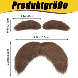 Pack of 3 Mustache for Gluing, Beard for Gluing, Fake Beard for Gluing, Artificial Eyebrows, Costume Accessories, Funny Beards for Gluing, Party, Cosplay, Moustache, Carnival