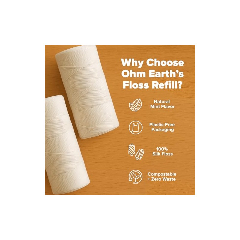 OhmFloss - Hilo dental biodegradable con soporte rellenable de bambú