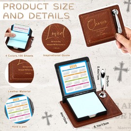 Motiskyy 8 Sets Christian Bible Verse Sticky Note Holder with Ballpoint Pen PU Leather Note Box Pen Holder for Women Men Church Pastor Sunday School Thanksgiving Christmas Gifts(Brown)
