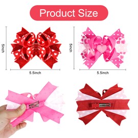 ANBALA Hair Bows for Women Valentine's Day Heart Hair Clips Cute Valentines Hair Clips Red Pink Hair Bows Valentines Hair Accessories for Women Girls (2PCS)