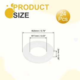 MECCANIXITY PTFE Flat Washers, 24Pack 20mm OD 11mm ID 2mm Thick Sealing Spacer Gasket Ring for Faucet Pipe Hose Bolt Machinery, White
