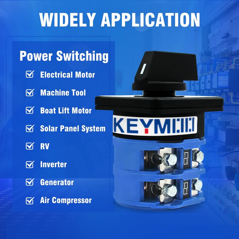 KEYMOO 125A Rotary Changeover Switch, 660V 3 Position 2 Phase