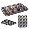 KADAX Muffin Mould 35 x 26.5 x 3 cm, Baking Mould for 12 Muffins, Made of Steel, Large Curves, Optimal Heat Distribution, Non-flammable, Flexible Baking Tray for Sweet Baking