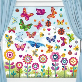 Window Pictures, Pack of 109 Window Stickers Spring, Spring Decoration, Window Pictures Summer, Window Pictures Flowers, Window Pictures Butterflies Window Stickers, Suncatcher Stickers for Spring