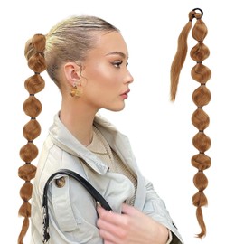 NICENEEDED Ponytail Extension for Women, 30 Inch Long Braided Wrap Around Synthetic Hair with Leather Cord, Straight Afro Puff, Protective Style Hairpieces, Braided Ponytail Extension Dirty Blonde