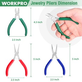 WORKPRO Jewelry Pliers Set, 3 Pack Jewelry Making Tool Kit- Needle Nose Plier/Chain Nose Plier, Round Nose Plier and Wire Cutter for Charm Bracelet, Jewelry Repair, DIY Crafts, Jewelry Making Supplies