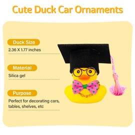 wonuu Rubber Duck Car Ornaments Graduation Duck Car Dashboard Decorations for Cool Car Accessories with Graduation Hat Necklace and Bow Tie,Rose