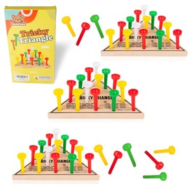 3 Pack - Wooden Triangle Peg Board Game - Retro Mini Travel Game