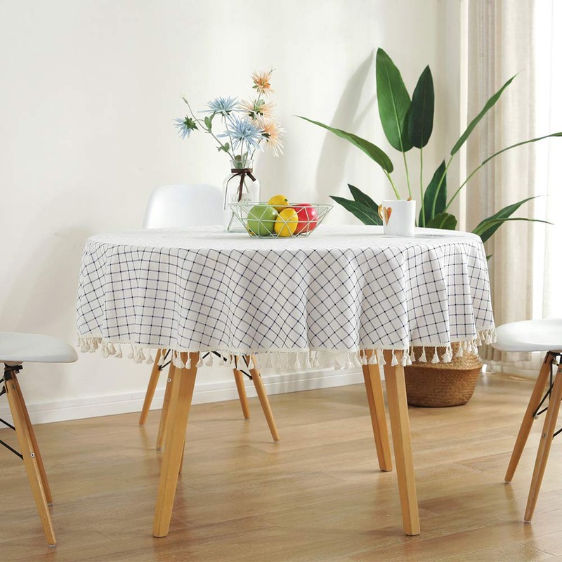 meioro Round Tablecloths Cotton and Linen Table Cloth Tassel Circle