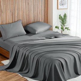 Shilucheng Queen Microfiber Sheet Set 4pc - 1800TC Hotel Luxury Comfort at Home, Deep Pocket, Easy Wash, Wrinkle-Resistant Bed Sheets(Queen,Dark Grey-59)