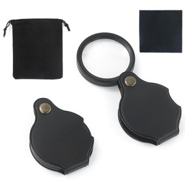 2 StüCk Taschenlupe,Mini Lupe, Kleine Lupe,Faltbare Leselupe, 10 fache Taschenlupe Mit Reinigungstuch Und Aufbewahrungstasche, 360 Grad Drehbar Lupe FüR Lesen BüCher Zeitungen Landkarten Schmuck Repar