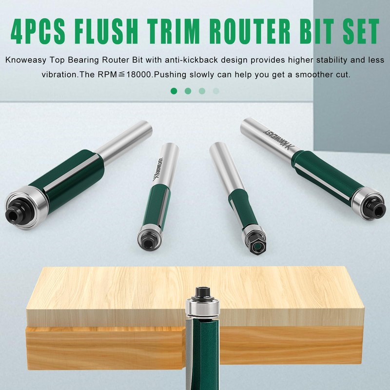 Knoweasy Professional Flush Trim Router Bit Set with 1/4 Inch
