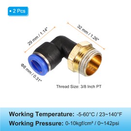 PATIKIL 3/8" Push to Connect Fitting, 2 Pack PT Male Thread 90 Degree Connect 8mm Tubing Elbow and Straight Combination Air Tube Fitting Pneumatic Quick Connect Adapter, Blue