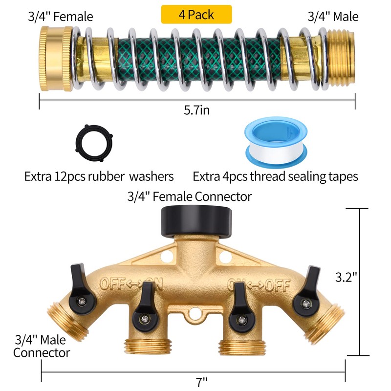 4 Way Hose Splitter with 4Pcs Garden Hose Extension Adapter,