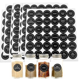Spice Labels, 432Pcs Spice Labels Stickers 1.4in Waterproof Adhesive Round Preprinted Spice with Blank Labels Black Tear Resistant Sticker for Kitchen Jars Caps Food Containers Spice Organizers