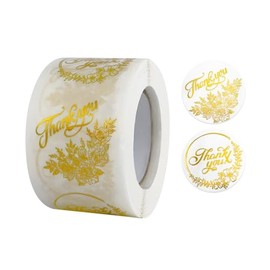 500PCS Clear Thank You Sticker Roll, 1.5 Inch Transparent PVC Gold Thank You Labels, Small Business Self Adhesive Waterproof Tags for Greeting Cards, Bouquets, Candy Bags, Packaging, Wedding Bags