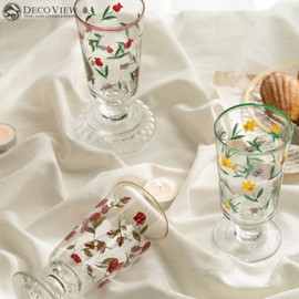 DECOVIEW Retro Glass 1ea, Type:6. 멜로우플라워 볼록이 카페 유리컵(튤립)