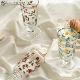 DECOVIEW Retro Glass 1ea, Type:6. 멜로우플라워 볼록이 카페 유리컵(튤립)