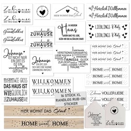 16 XL Rub-On Stickers, Rimless, High Gloss, Waterproof, Transfer Stickers with Sayings and Quotes, DIY Decoration for Home, Family, Welcome, for Glass, Wood, Blocks, Furniture, Raysin & Keraflott