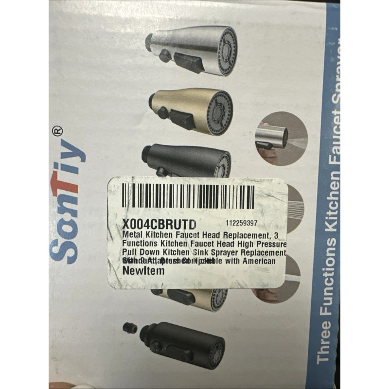 sontiy Metal Kitchen Faucet Head Replacement, 3-Function Pull Down Spray