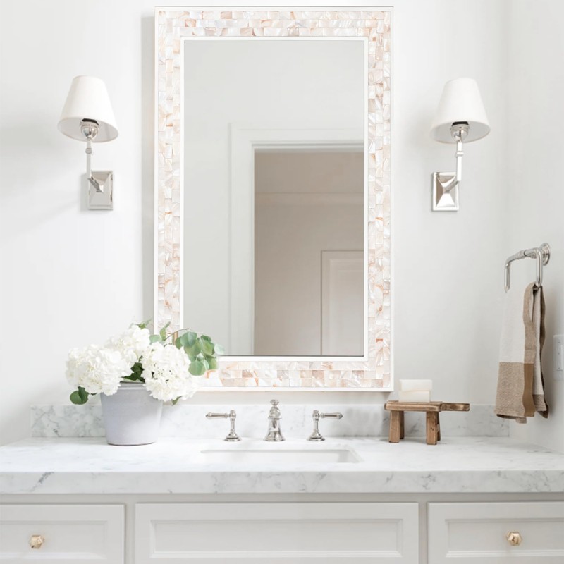 Tanmicoshomy 24 x 36Inch Rectangle Wall Mirror, Natural Shell Framed