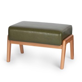 ACONUP Modern Ottoman Foot Stool, Faux Leather Accent Sofa Footrest Ottoman with Walnut Rubber Wood Frame, Ottoman Bench for Living Room Entryway Bedroom Sofa Seat, Hunter Green