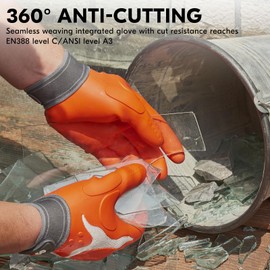 VGO NGG X1 1Pair Seamless Utility Gloves,Cut Resistant Safety Work Gloves,HPPE Anti-cut Liner,EN388 level C,ANSI level A3,Anti-slip Palm Mechanic Gloves(L,Orange,TP1112HY)