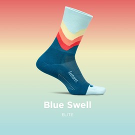 Feetures Elite Light Cushion Mini Crew Sock - Sport Sock with Targeted Compression - Small, Blue Swell (1 Pair)