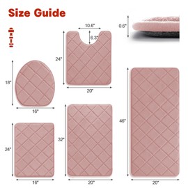 YIHOUSE Pink Bathroom Rugs Set 5 Piece, Soft Non Slip Memory Foam Bath Mat, Machine Wash Bathroom Mat Set, Water Absorbent Bath Mats for Toilet and Floor (Pink)