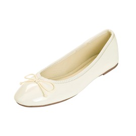 FEVERSOLE Women's Macaroon Colorful Memory Foam Cushion Insock Patent Ballet Flat Beige Size 8.5 M US