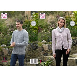 King Cole 5344 Knitting Pattern Mens Womens Sweater Cardigan in Fashion Aran
