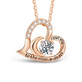 T400 Sterling Silver Necklace I Love You to The Moon and Back Heart Pendant Jewellery Gifts for Women Wife Girlfriend Her Birthday Christmas