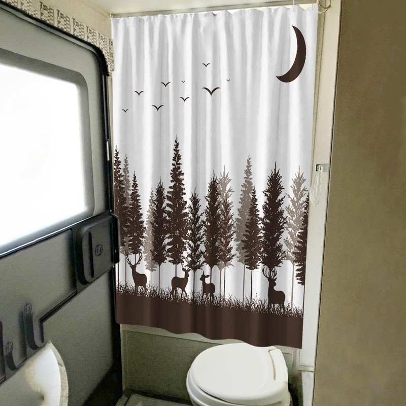 Careyoungs RV Shower Curtains Forest Mountain Happy Camper, Fabric RV