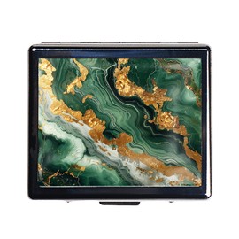 DingRound Cute and Portable Metal Pill Organizer – 8 Compartments, Elegant Chrome Finish, Ideal for Travel and Daily Use (Emerald and Gold Marble)