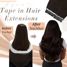 Ugeat Tape-In Hair Extensions Real Hair Tape Hair Extensions Real Hair Invisible Seamless Tape-In Hair Extensions 20 Pieces Colour 2 Dark Brown Remy Real Hair Extensions Tapes 30 g 30 cm Brown