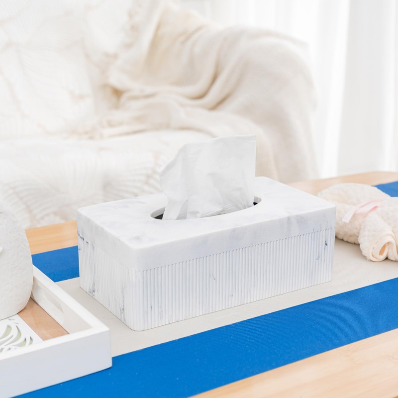 Marble Tissue Box Cover, Rectangular Napkin Facial Tissues Holder for