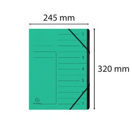 Exacompta 540703E premium folder stapled. Made from extra strong Colorspan cardboard DIN A4, 7 black compartments and 2 elastic bands with organisation print, ring folder, index folder, green.