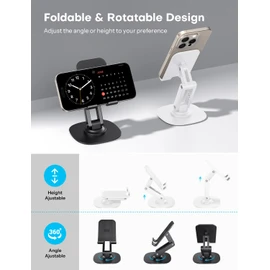 OMOTON Cell Phone Stand for Desk, 2 Pack Adjustable Foldable Phone Holder, 360 Swivel Mobile Stand Fit for iPhone 17 16 15 14 13 Pro Max and All Smart Phones, Black & White