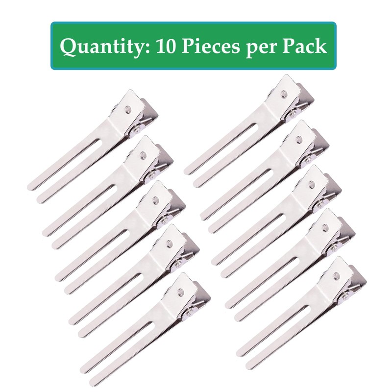10 Pack Double Prong Pin Curl Clips, Duck Billed Hair