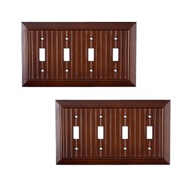 Pack of 2 Wall Plate Outlet Switch Covers by SleekLighting | Decorative Dark Brown Mahogany Look | Variety of Styles: Decorator/Duplex/Toggle / & Combo | Size: 4 Gang Toggle