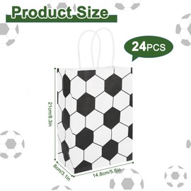 Pinsit 24Pcs Soccer Party Favor Paper Bags, Soccer Themed Party Bags, Soccer Goodie Bags with Handles, Treat Candy Gift Bags for Kids Adults Soccer Party Supplies (White-02)