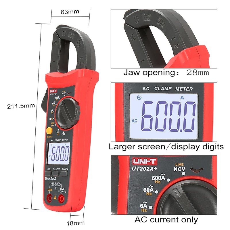 UNI-T UT202A+ Digital clamp meter 6000 Counts Auto Range True