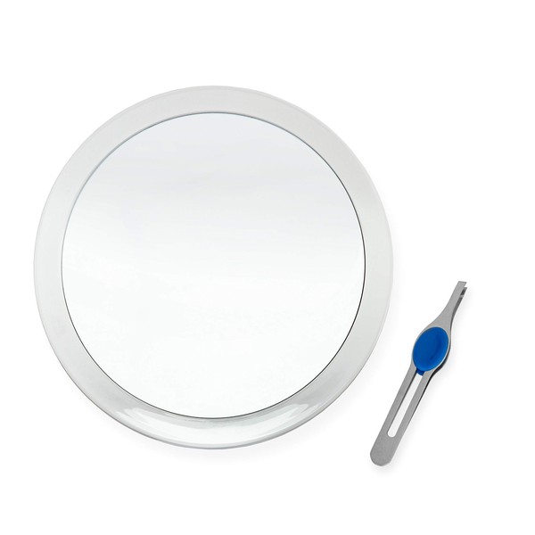DBTech Large 8-Inch Suction 10x Magnifying Mirror with Precision Tweezers
