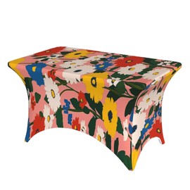 Colorful Daisy Flower Spandex Tablecloth for Rectangular Tables, Fitted Tablecloth 4FT Stretch Spandex Table Covers for Folding Tables, Wrinkle Resistant Table Protector for Party Weddings BBQ