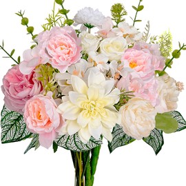 VirtuGro Artificial Flowers Peony Pink Flowers 13.77" Fake Peony Bouquet Silk Flowers Arrangement for Home Indoor Bridal Wedding Spring Table Decoration