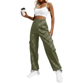 Lepunuo Women's Cargo Pants High Waisted Baggy Multiple Pockets Casual Trendy Fashion Relaxed Fit Y2K Trousers Army Green