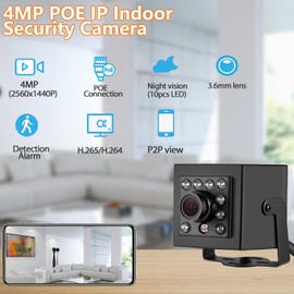 REVODATA 4MP POE IP Camera, Small Indoor Surveillance Camera, 940nm Invisible LED Infrared Night Vision, 3.6 mm Lens 75°FOV, P2P Remote View CCTV Motion Detection (I708-P-HS4)