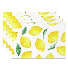 MIRRORANG Lemon Placemats Set of 4 45x30cm Yellow Green Fruit Pattern Washable Table Place Mats for Summer Kitchen Party Dining Decor